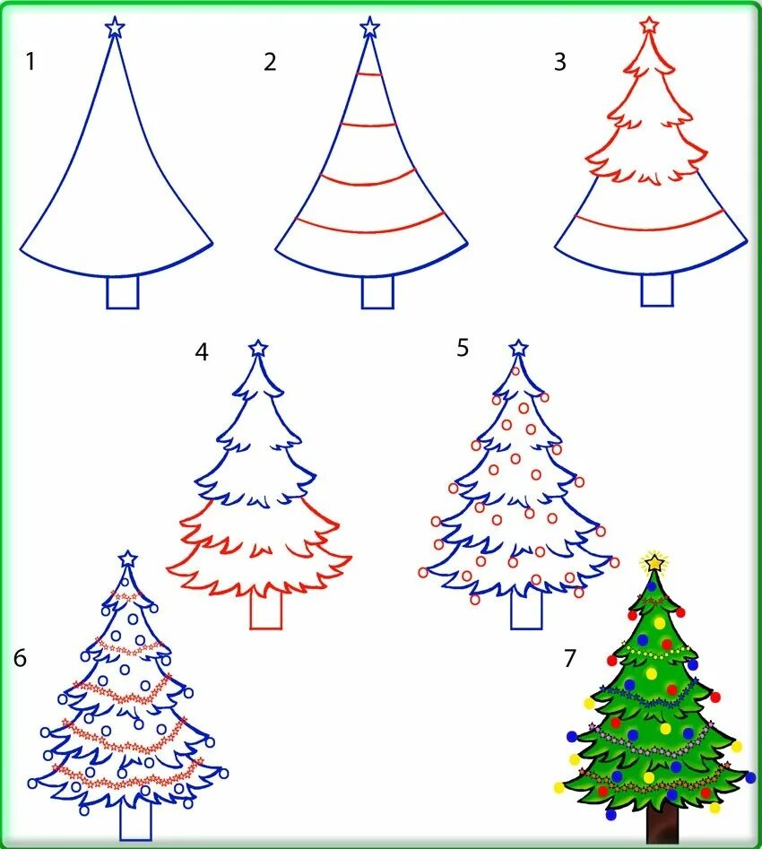 Рисовать открытку поэтапно. Как рисовать ёлку поэтапно. Елка рисунок. Поэтапное рисование елки. Пошаговое рисование елки.