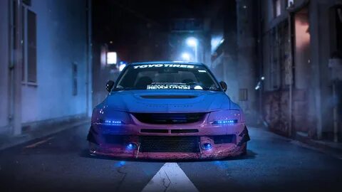 Purple and blue car wallpaper, Mitsubishi Lancer Evo IX, Japanese cars Митц...