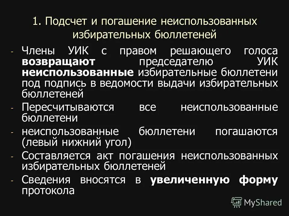 Погашение неиспользованных избирательных бюллетеней