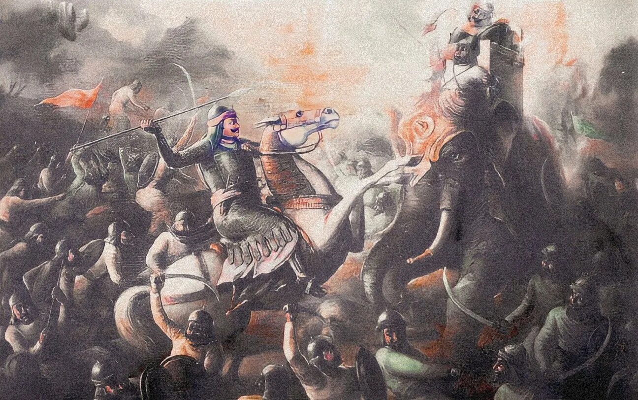 Три великих боевых. Индия битва на картине (1576г.). Авеста о битве Великого Ассура с ариманами. Изображение битвы махаранапартап против Бахлол хана.