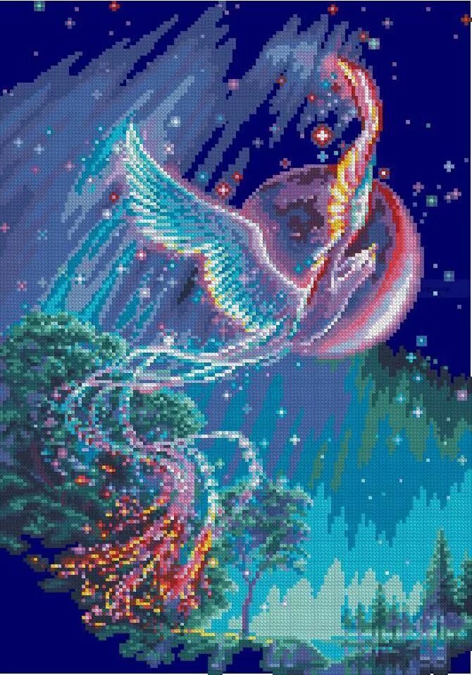 Вышивка волшебство. Алмазная мозаика жар-птица феникс. вышивка птица феникс риолис. сказочная птица. волшебная птица.