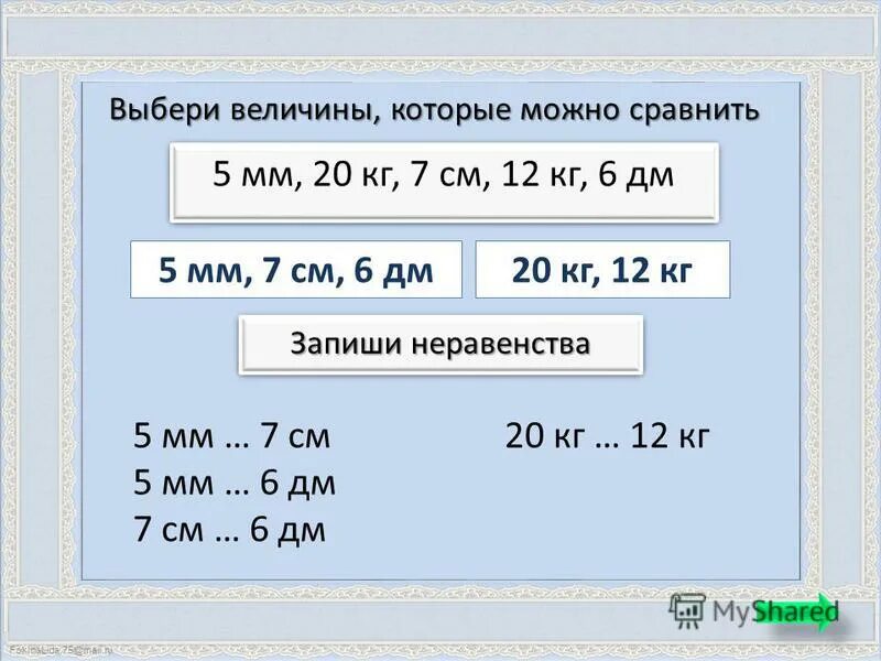 Величины которые можно сравнить между собой