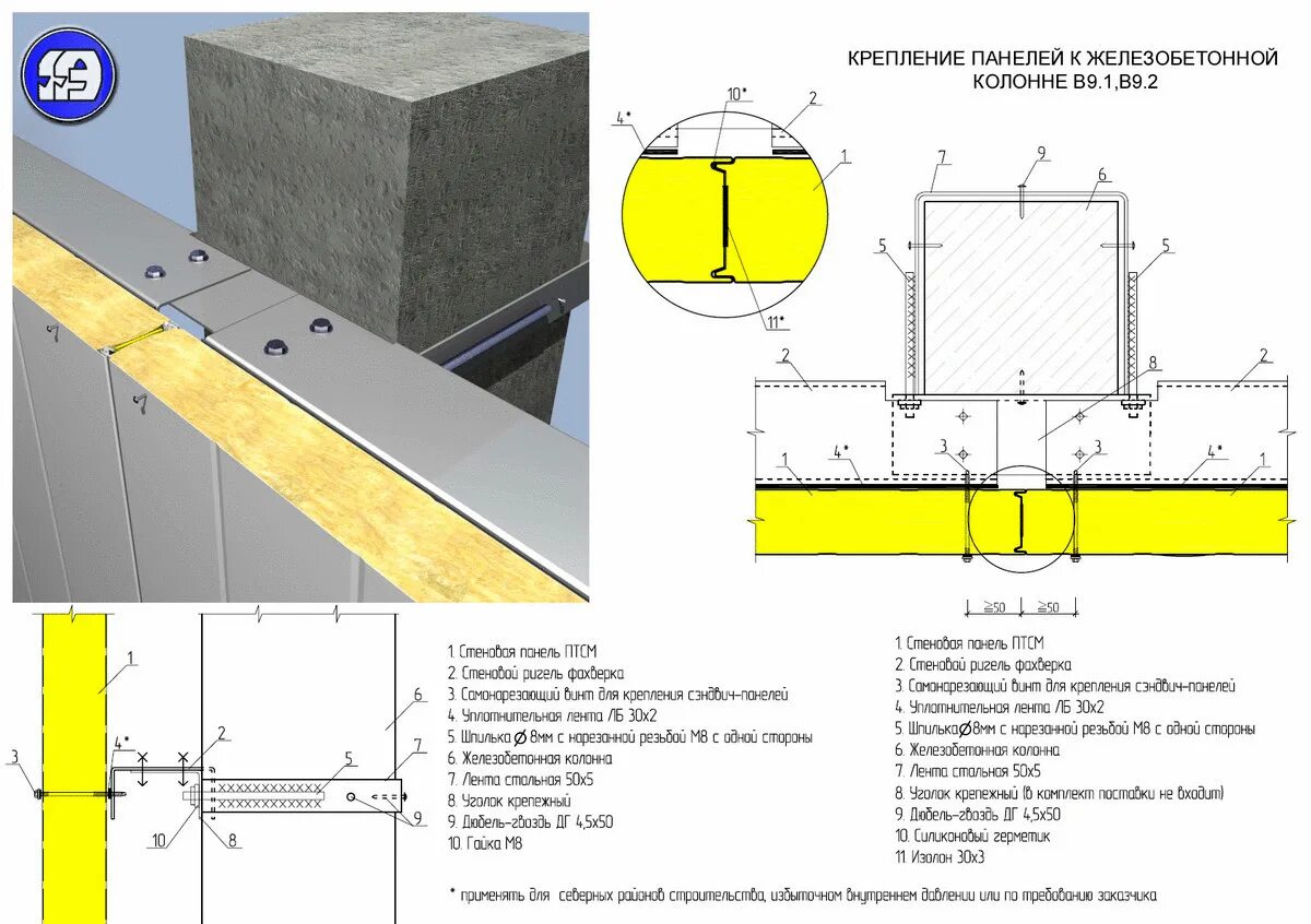Крепление сэндвич панелей к ж/б колоннам. Узел крепления сэндвич панели к жб колонне. Крепление сэндвич панелей к жб колонне. Узел крепления сэндвич панелей к ж/б колонне.