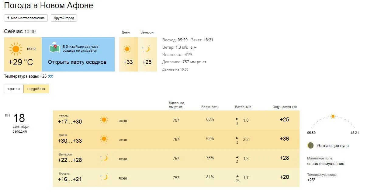 Погода в новом афоне на 10