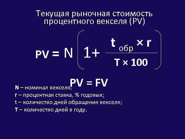 Цена векселя. Рыночная стоимость векселя. Текущая стоимость векселя формула. Расчет рыночной стоимости векселя формула. Формула для определения рыночной стоимости векселя.