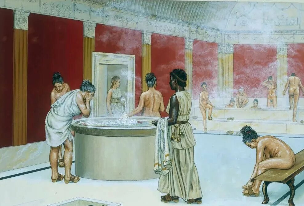 Бани моются мужчины и женщины. История мыловарения в древнем Риме. Термы в древнем Риме. Бани термы в древнем Риме.