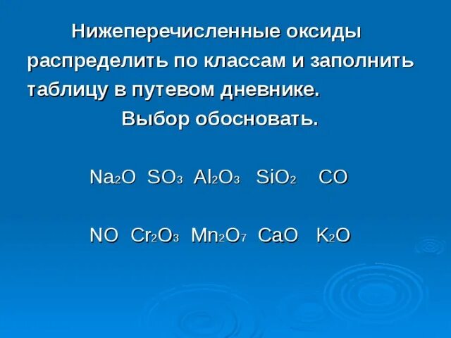 Распределите оксиды по классам k2o