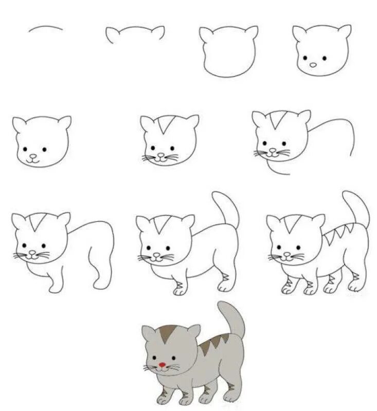 Рисовать поэтапно котиков. Поэтапный рисунок котенка. Котики для рисования. Поэтапный рисунок котенка для детей. Котята рисунки для срисовки детям.