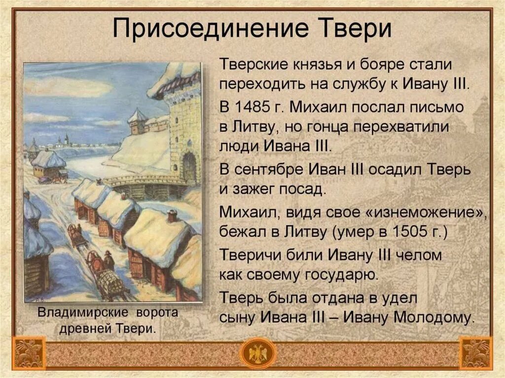 Присоединение Твери при Иване III 1485. Поход Ивана 3 на Тверь. Присоединение Твери к Москве.