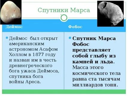 Масса спутников марса