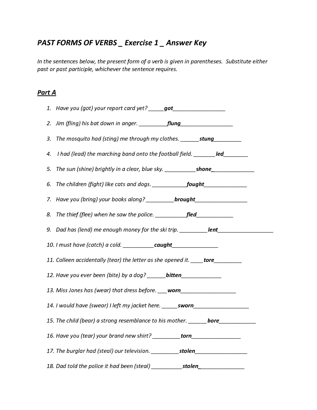 Participles worksheets