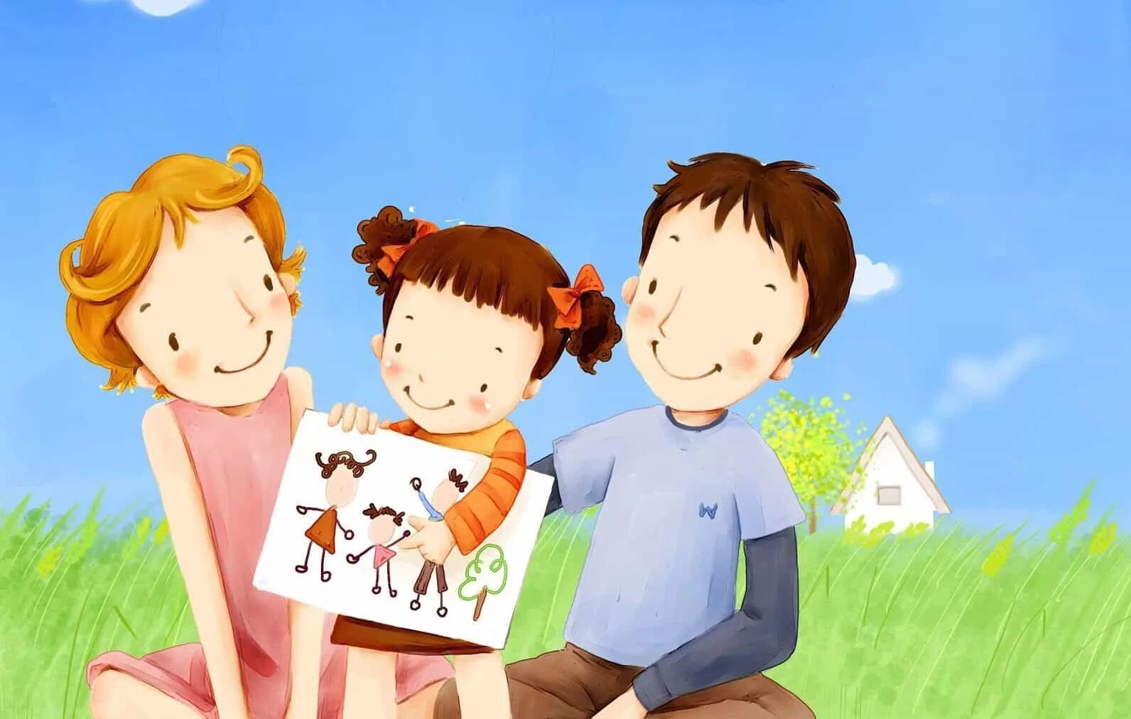 Папа мама 2 игры. Семья рисунок. Прогулка рисунок. Нарисованная семья. Семья и детский сад.