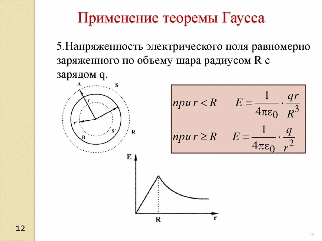 Напряженность и потенциал шара радиусом. Электрическое поле шара равномерно заряженного по объему. Напряженность электрического поля равномерно заряженного шара. Напряженность шара равномерно заряженного по объему. Теорема Гаусса для равномерно заряженной сферы.