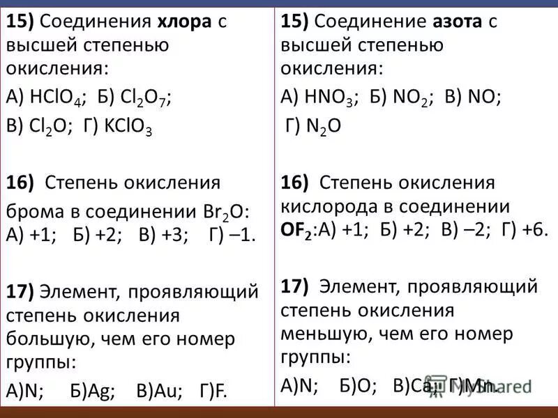 Высшая степень окисления хлора в соединениях