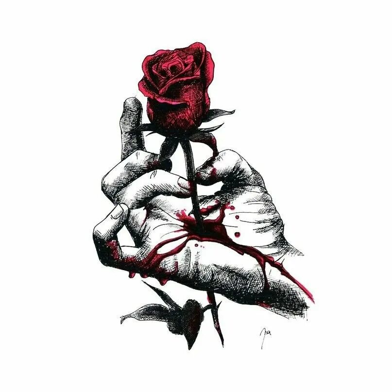 Кровь любимого мужчины. Рука скелета с розой.