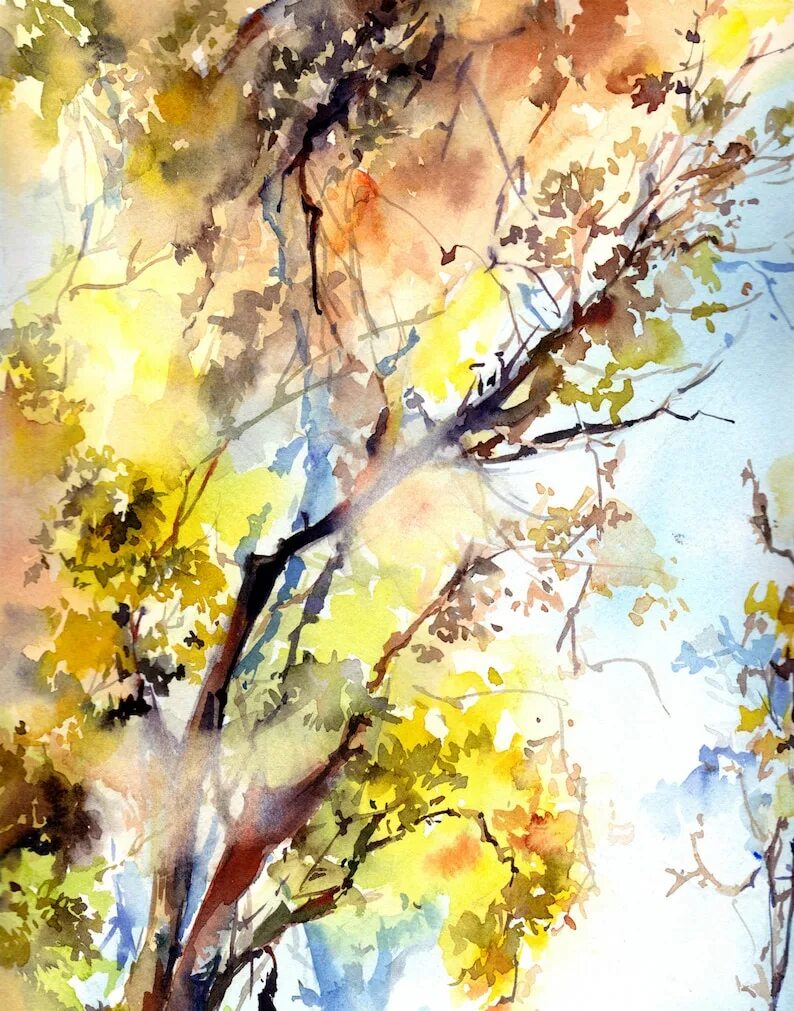 Акварельные деревья. Sophia Rodionov триптих акварель. Акварельная живопись. Деревья акварелью. Абстрактные деревья акварелью.