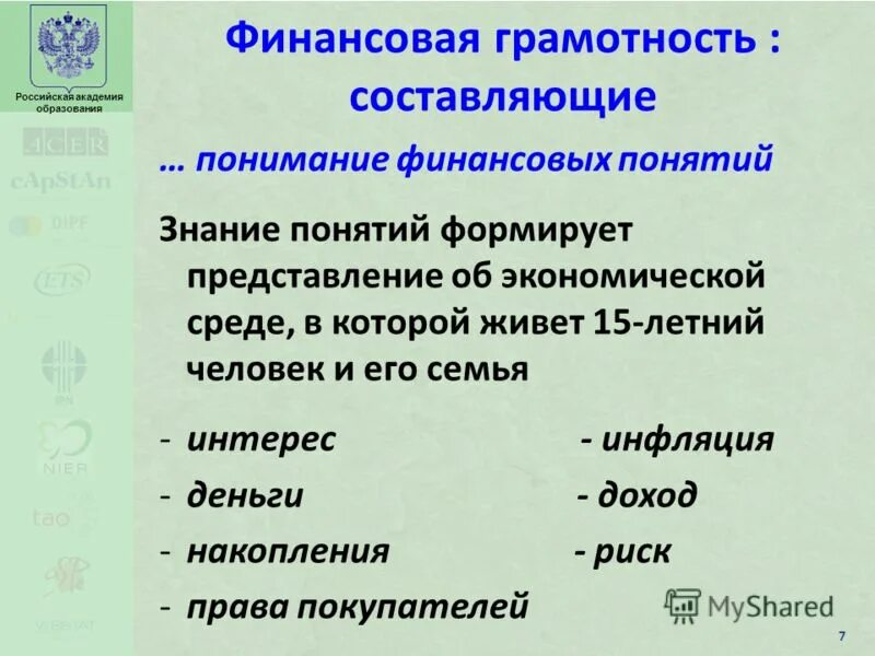 Финансовое образование. Составляющие финансовой грамотности. Термины финансовой грамотности Автор и год. Понятия финансовой грамотности словарь. Инструментальная грамотность составляющие.