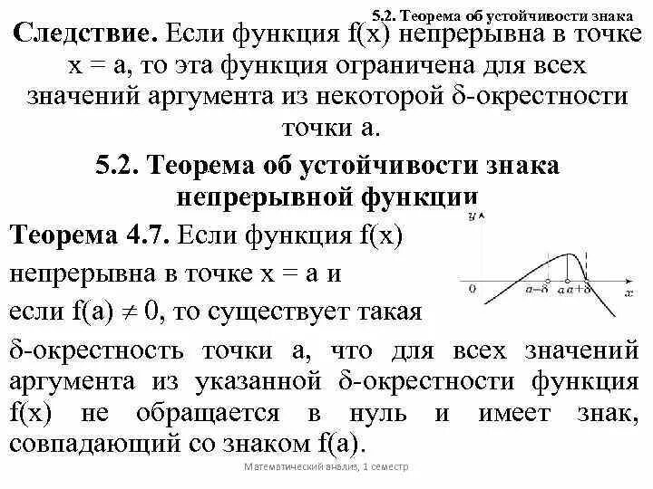 Теорема об ограниченности функции. Теорема о сохранении знака непрерывной функции в окрестности точки. теорема об устойчивости знака. устойчивость знака непрерывной функции. теорема о сохранении знака непрерывной функции.