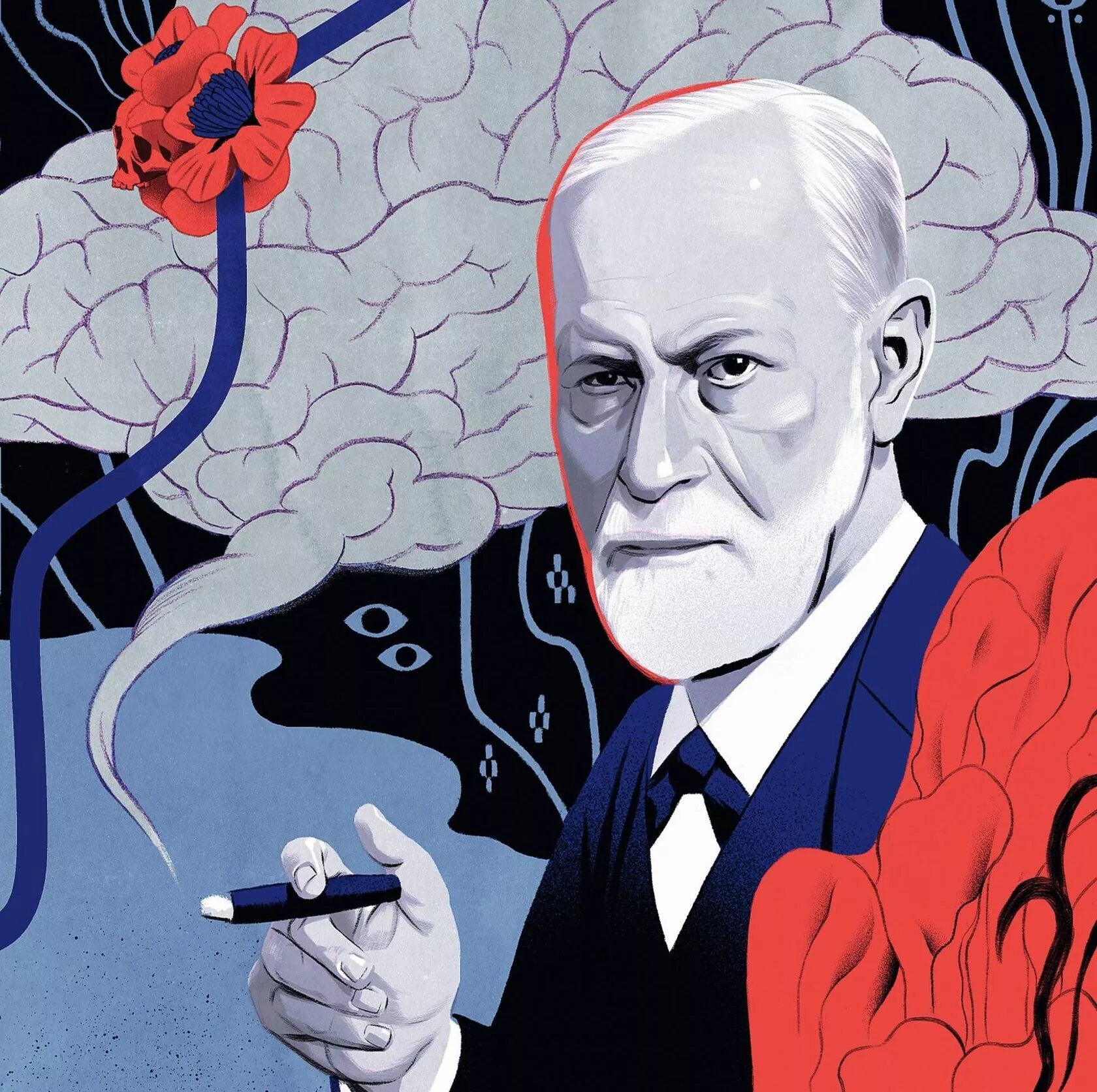 Психоанализ психологи. Постер Sigmund Freud. Теория психоанализа Фрейда арт.