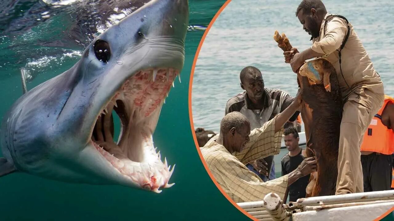 Человек в египте акула