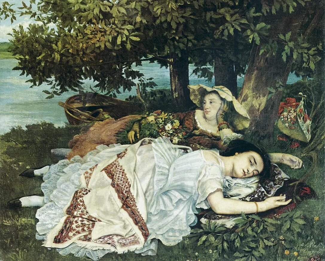 Гюстав Курбе картины. Гюстав Курбе (1819-1877). Гюстав Курбе девушки на берегу Сены. Гюстав курбе спящие