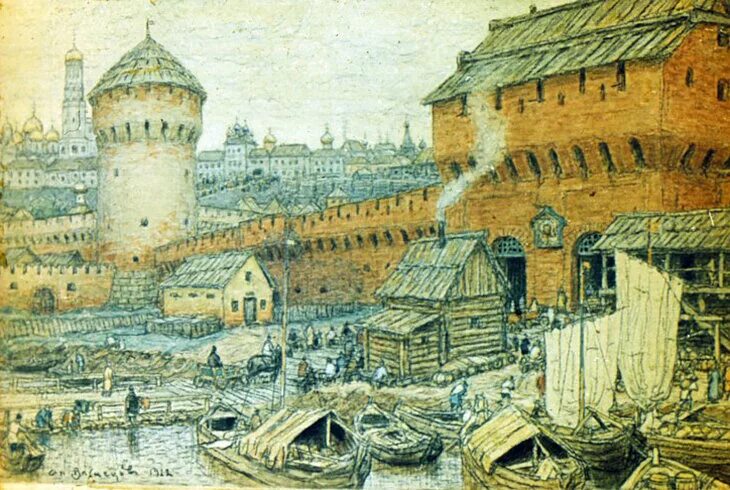 Китай город в москве какой век. Васнецов Московский Кремль. Китайгородская стена в Москве 16 век.
