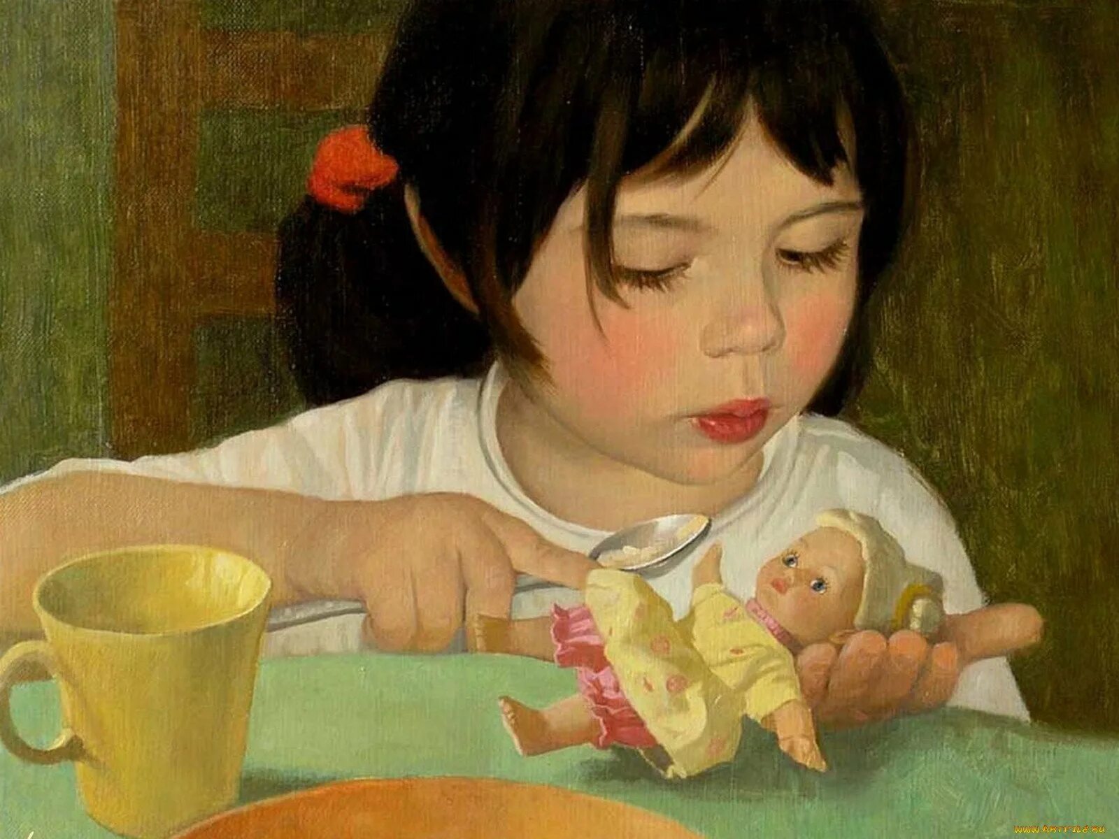 Живопись Татьяны Дерий. Картинка девочка с куклой