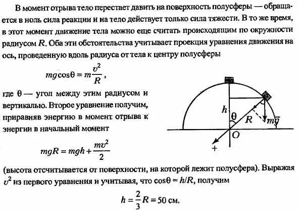 Плоскость воздуха равна. Вершине гладкой полусферы. Тело соскальзывает с полусферы. Радиус полусферы. Тело соскальзывает с вершины полусферы.