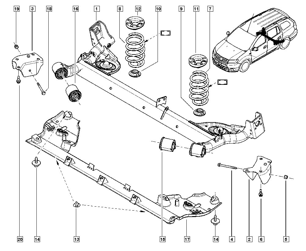 Рено Дастер задняя подвеска схема. Задняя подвеска Логан 2 схема. Схема задней балки Рено Логан 1 поколения. Задняя балка Рено Дастер 2x4. Подвеска рено логан купить