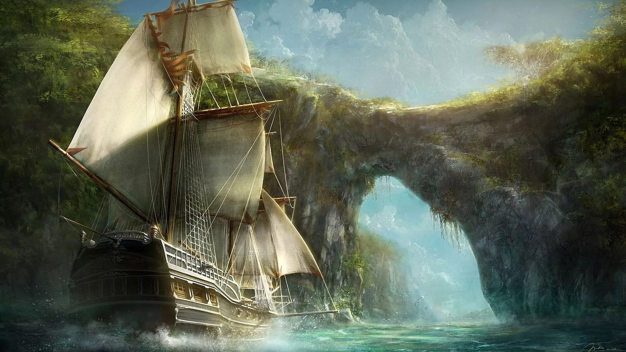 Художник нарисовал деревья море корабли. Visions of atlantis pirates 2025. старинные корабли. пиратский корабль. корабль фэнтези.