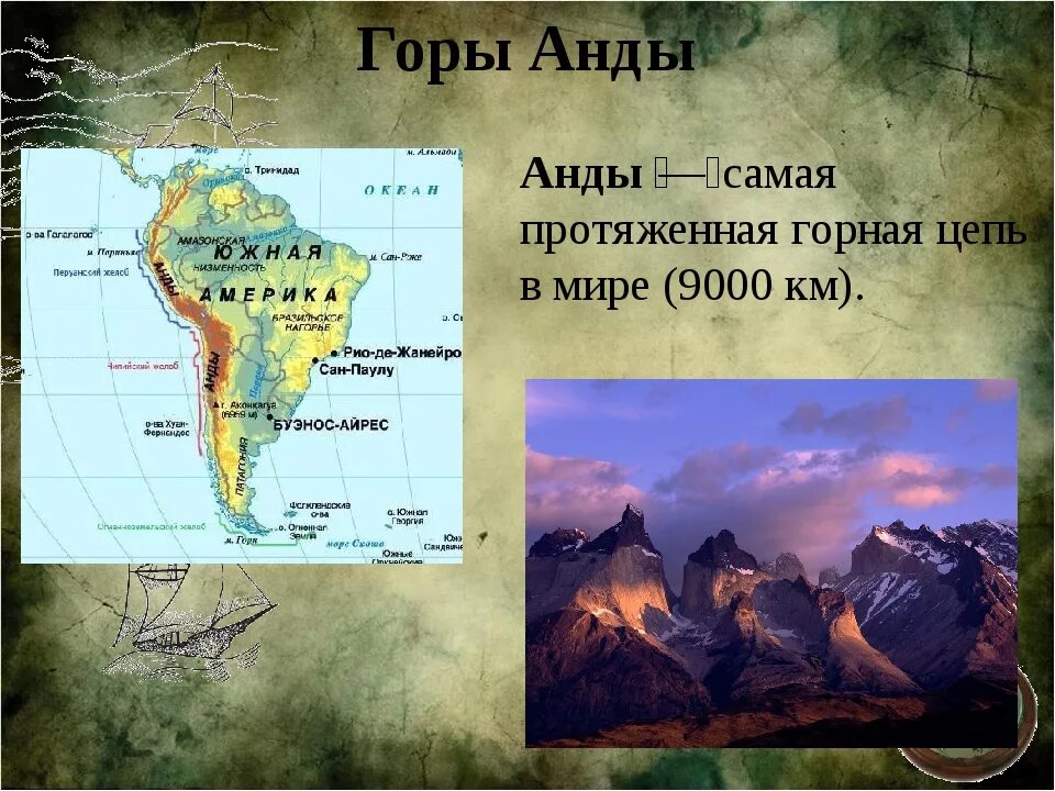 Горы анды в каком направлении. Горы Южной Америки 7 класс география. Горы анда на карте Южной Америки. Южная Америка горы Анды. Горы Анды на карте.