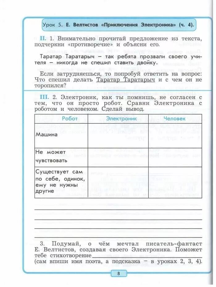 Чтение 4 класс рабочая тетрадь бунеев. Приключения электроника рабочая тетрадь 4 класс. сравни электроника с роботом и человеком сделай вывод таблица. сравни электроника , робота и человека и сделай вывод. литература 4 класс таблица портрет электроника.