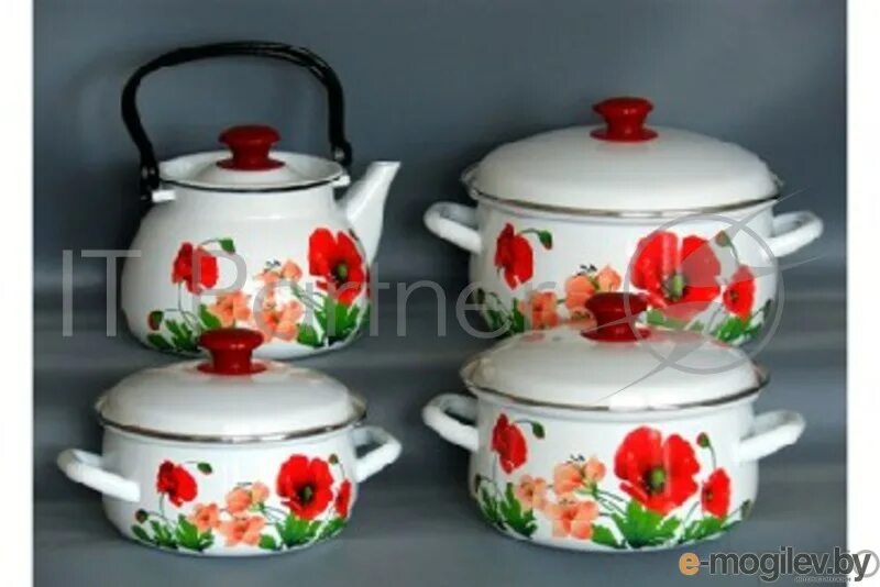 Набор посуды 6пр. Набор кастрюль эмаль. Набор кастрюль эмалированных (арт. Набор кастрюль эмаль овощи. Набор №007 "сочная клубника"(2л,3л,4,5л) (1) с-007ап2/4.