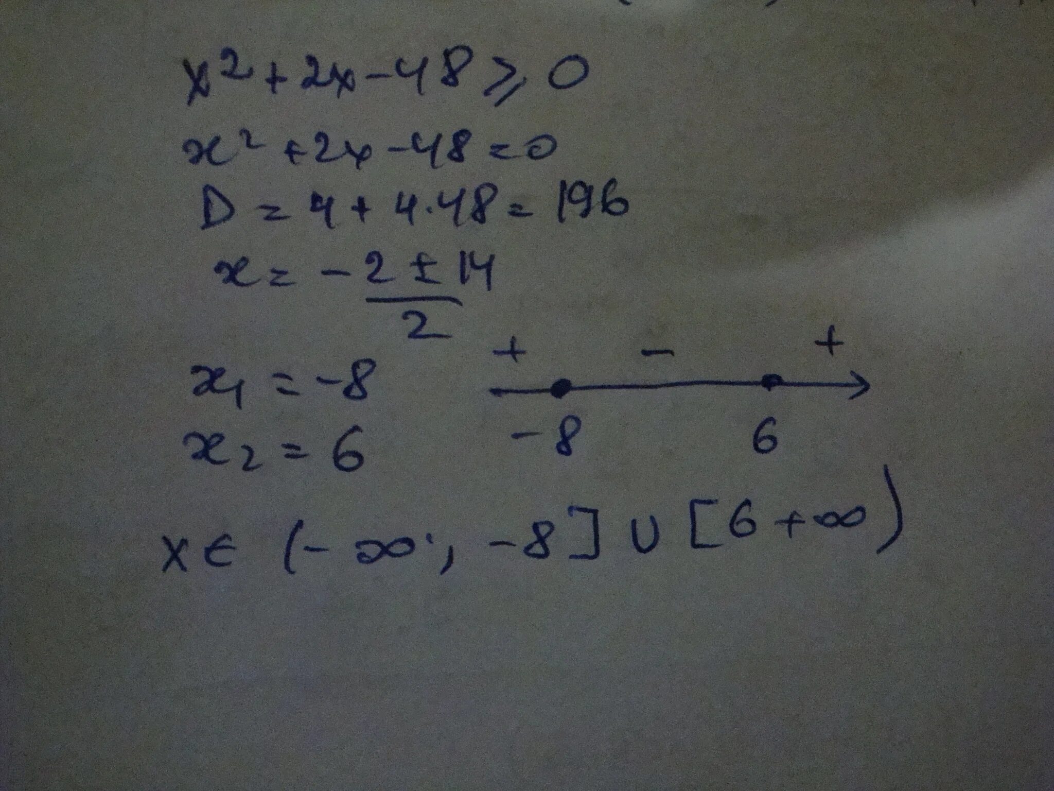 X2=2x+48. Решите неравенство: x2 - 2x- 48 ≤ 0. X2-2x-48=0. Х2+2х-48 0.