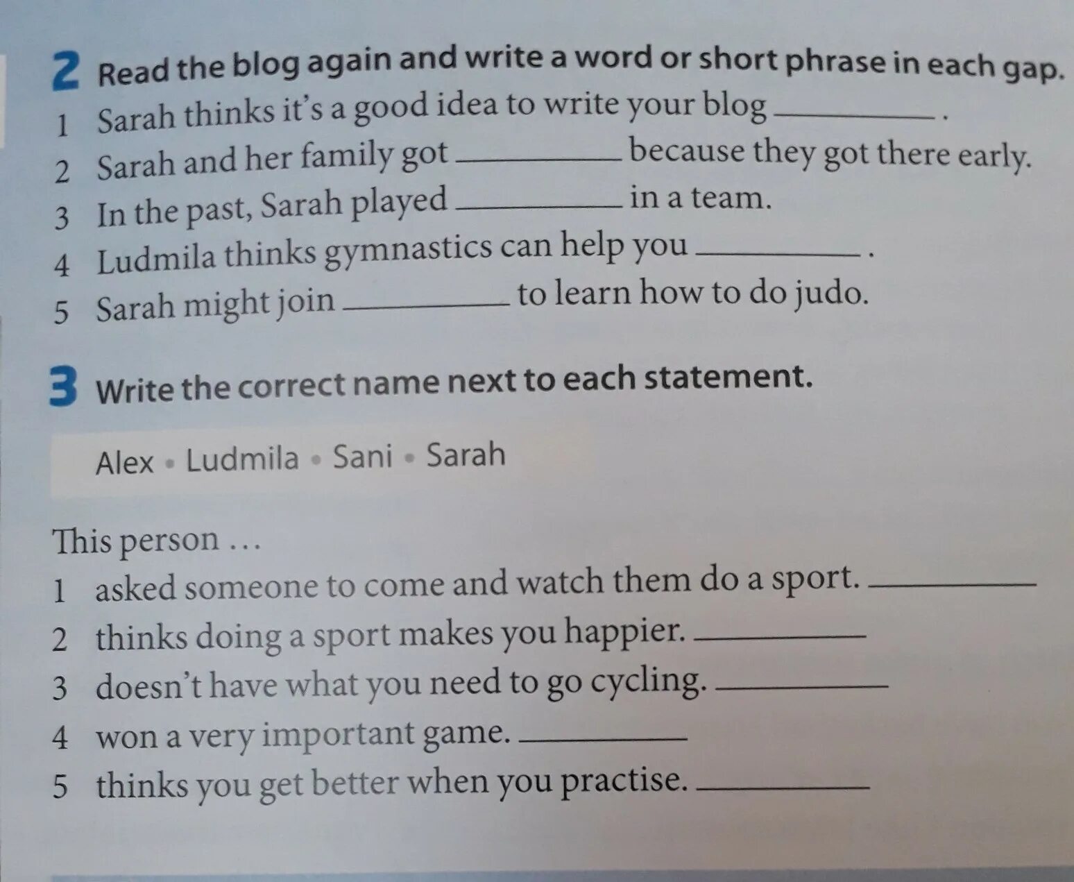 Read and write the names. Read again and write. Read the story choose a Word from the Box write the correct Word next to numbers 1-5 ответы. Write one Word in each gap..