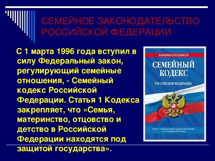 Семейное законодательство Российской Федерации. Семейный кодекс. Какие законы регулируют семейные отношения. Семейный кодекс РФ 9 класс.