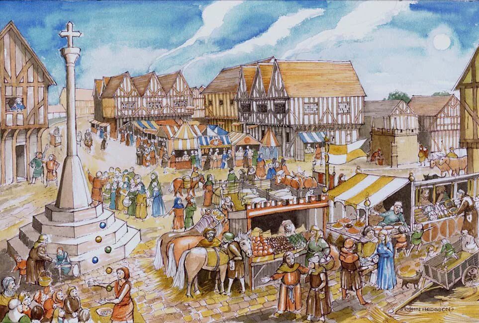Рыночная площадь в средневековье. Рыночная площадь средневекового города. Торговый рынок в Европе 17 век. Европейские города средневековья площадь средневекового города.