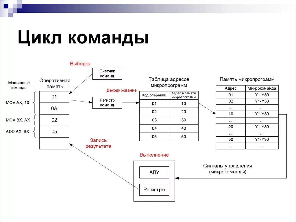 Этапы цикла команды. Цикл команды процессора. Цикл обработки команд процессором. Схема команд ассемблера. Команды организации циклов ассемблер таблица.