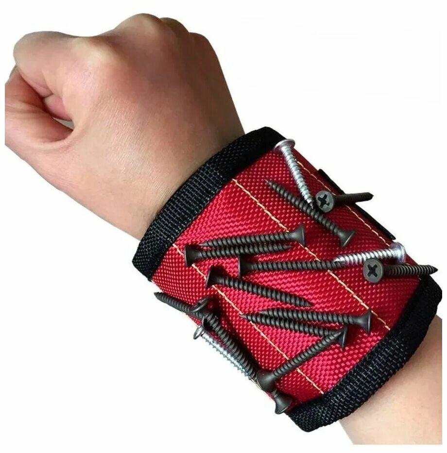 Строительный магнитный браслет Magnetic Wristband. Браслет для шурупов магнитный. Напульсник с магнитом для шурупов. Магнитный браслет на руку для саморезов. Браслет магнитный строительный