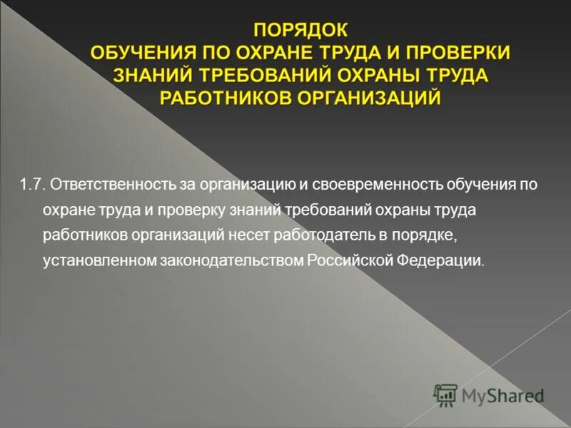 Ответственность за организацию своевременность обучения лиц несет