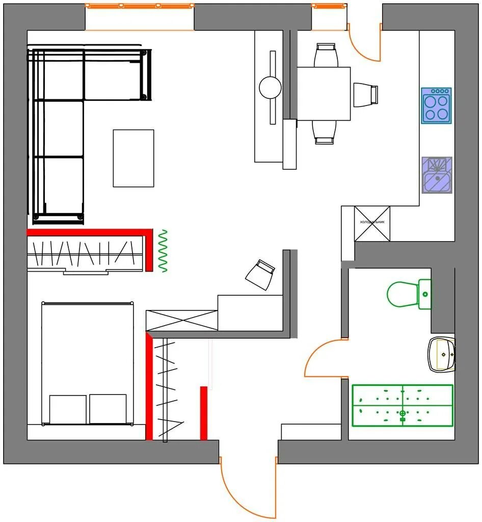 Перепланировка 1 комнатной квартиры
