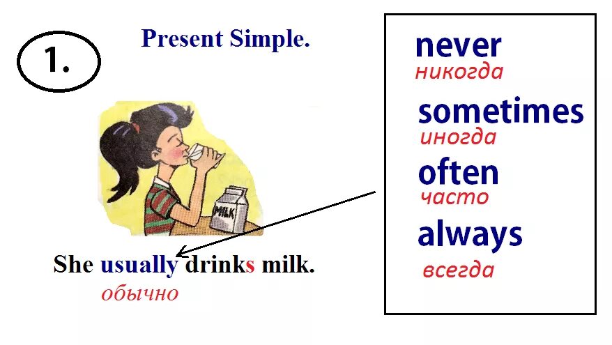 He drink present simple. Наречия презент Симпл в английском языке. Наречия в present simple для детей. Present simple наречия. Present simple для детей карточки.