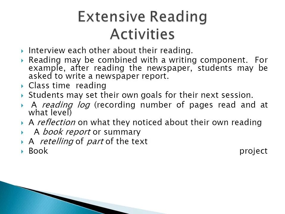 Extensive and Intensive reading. Types of reading activities. Extensive reading activities. What is extensive reading.