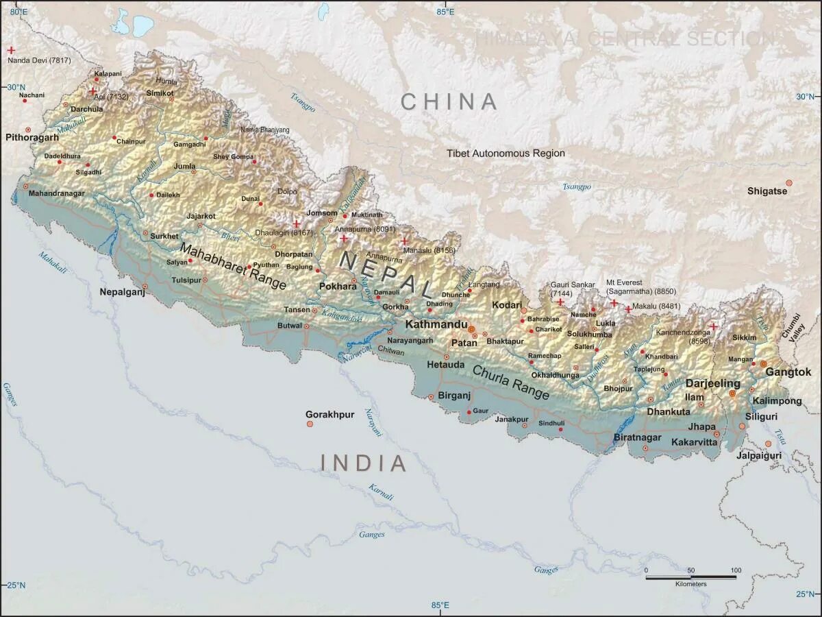 Эверест в какой стране находится на карте. Непал Гималаи на карте. Непал географическая карта. Месторасположение Непала.