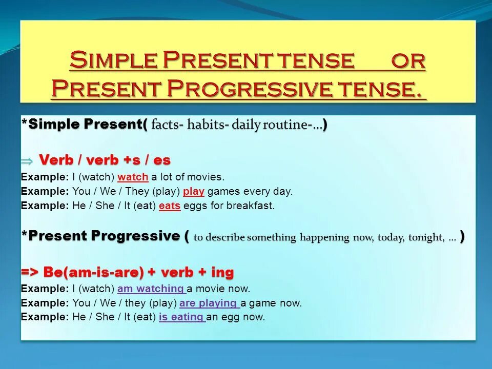 Present simple tense present progressive tense