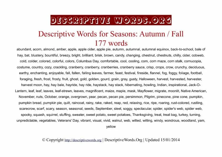 Autumn adjectives. Adjectives for autumn. Describe it Word. Words org