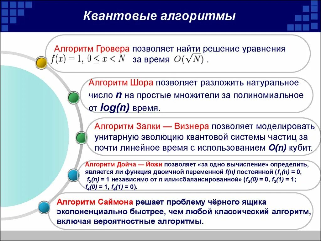 Алгоритм квантовых вычислений. Алгоритмы квантового компьютера. Простые квантовые алгоритмы.