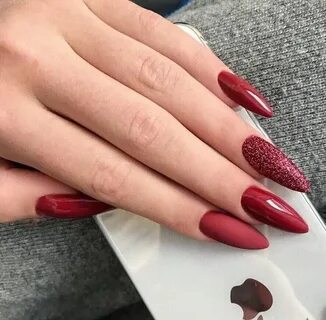 Красные ногти дизайн миндаль длинные