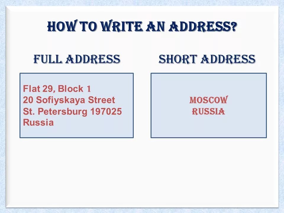 How to write address. How to write address in English. Letters writing address. How to write Street address. Order address