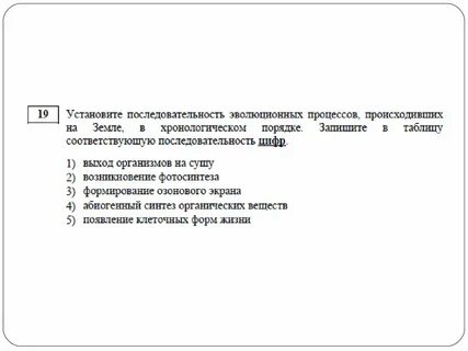 Установите последовательность процессов происходящих